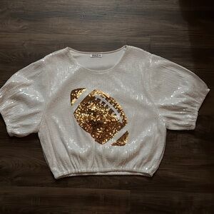 White Sequin Top with Gold Football 🏈 Design
